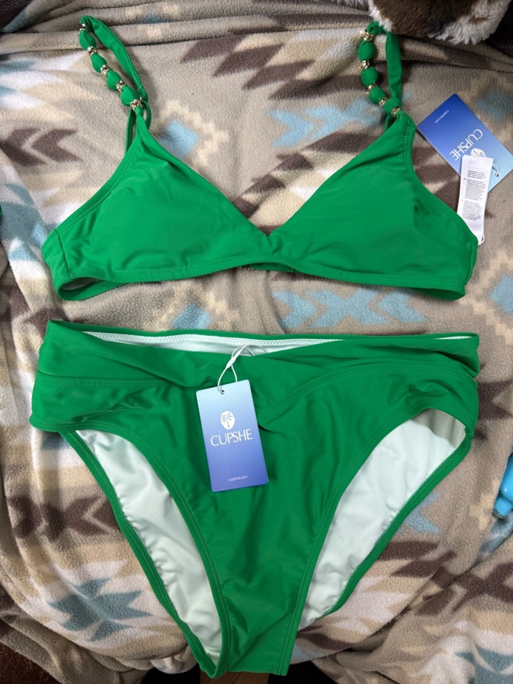 Cupshe Emerald Green Beaded Strap Bikini Set - Picture 2 of 2